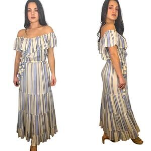 Nostalgia Off the Shoulder Striped Maxi Dress